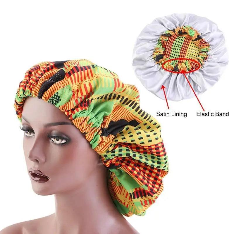 New Stunning Extra Large Satin Lined Bonnet Women Big Size Beauty Print Satin Silk Bonnet Sleep Night Cap Head Cover Bonnet Hat